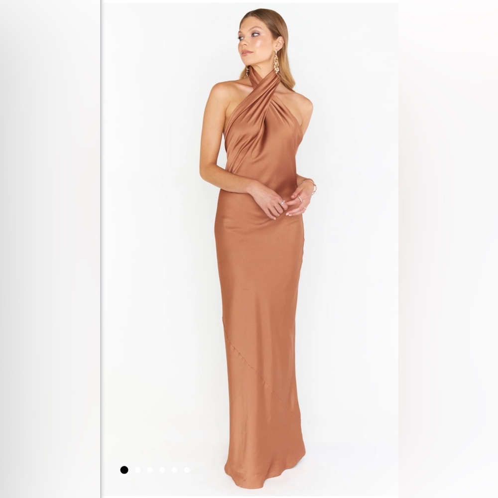 Show me Your MuMu Jasmine Halter Maxi Dress Copper Luxe Satin